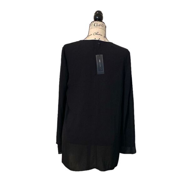 BCBGMAXAZRIA Women's Black V Neck 100% Polyester Tunic Blouse Size Small NWT - Picture 3 of 6